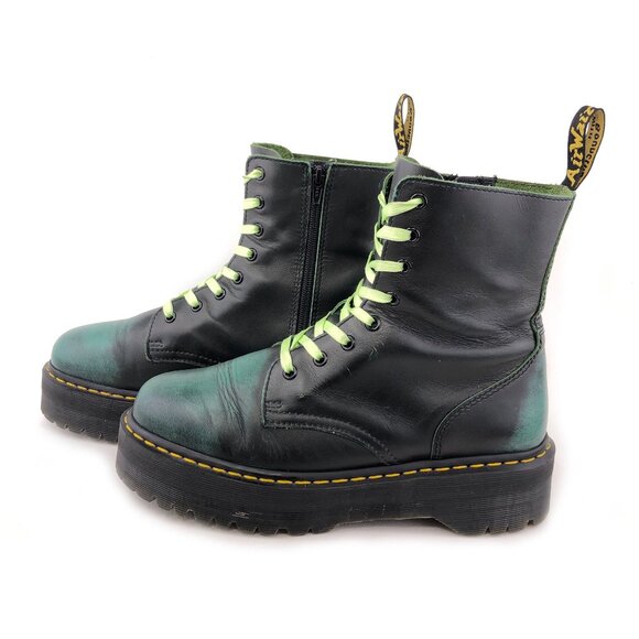 Dr. Martens Jadon Green Rub Off Leather Platform Combat Boots 10 main image 11